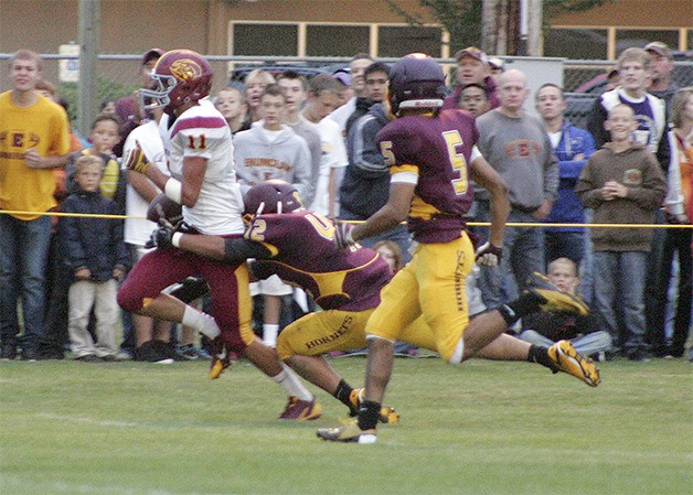 Trey Rodarte (11) and his Enumclaw High teammates will kick off the season Friday night against cross-river rival White River. Game time is 7 p.m. at the Enumclaw Expo Center Rodarte is among a handful of starters who return for the Hornets.