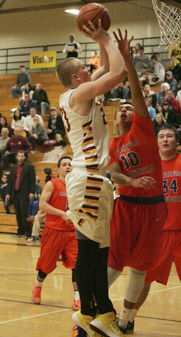 Scott Garvin shoots in the fourth quarter in the Hornets win over Graham Kapowsin Friday at home.
