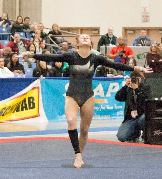 Bonney Lake’s Hailey Taylor competes Saturday in the floor exercise during the Class 2A/3A state gymnastics meet