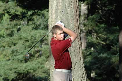 EHS senior Jordan Beals tees off the final hole of his senior season at home Oct. 6.