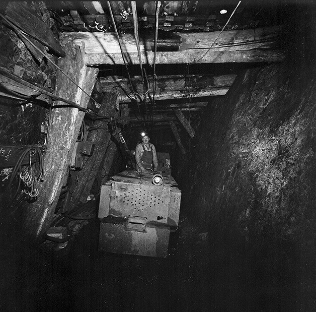 Lew McCauley is shown here running an electric motor in the Rogers No. 3 mine in 1973.