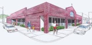 An architect's rendering shows the outside appearance of the building that will replace the existing Courier-Herald structure at the corner of Cole Street and Myrtle Avenue.