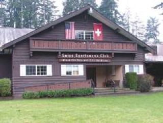 The Swiss Park clubhouse sits among the trees in Bonney Lake. Photo by Teresa Herriman