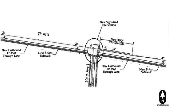 A diagram of the future 204 Ave East and SR 410 intersection