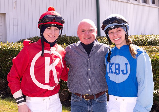 Mallory Strandberg (right) with Chris McCarron and fellow NARA alum Kristina McManigell