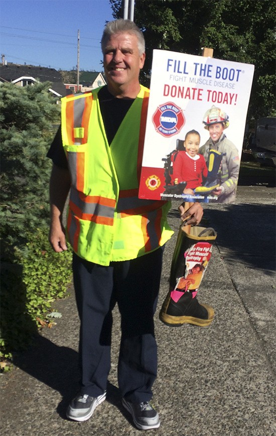 East Pierce Deputy Fire Marshal Layne Walthers dressed up for the Fill the Boot event.