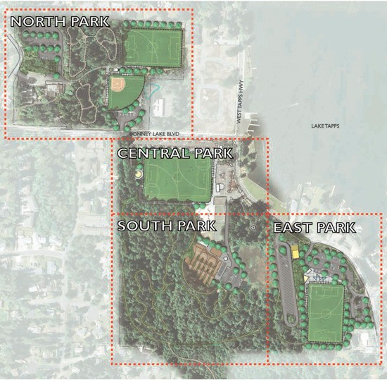 The Allan Yorke Master Plan splits the park into four quadrants