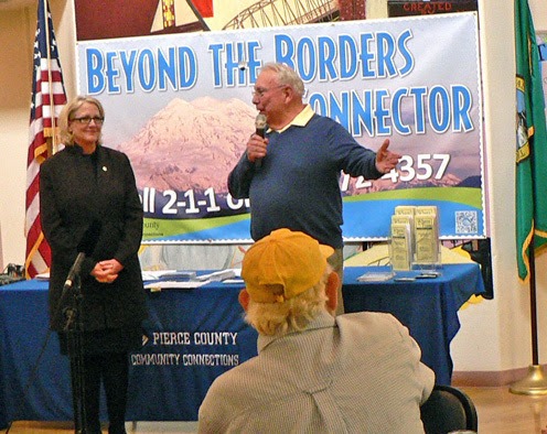 Pierce County Executive Pat McCarthy and Mayor Enslow launching the Beyond the Borders service at the Sumner Senior Center