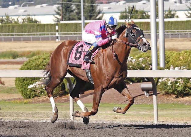 Prime Engine and jockey Joe Steiner are handy winners of the 2015 Emerald Downs Derby