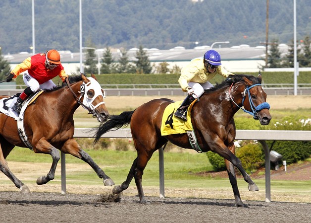 Fist Full of Green in the third race is the record 71st victory of the season for apprentice jockey Eliska Kubinova at Emerald Downs. September 8