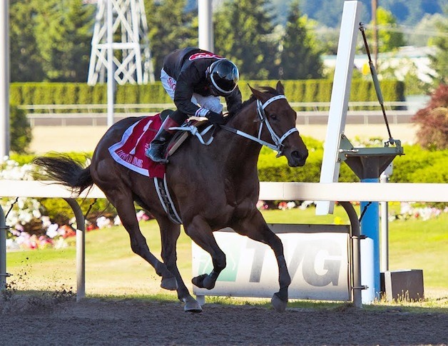 A geared down Stopshoppingdebbie coasts to victory in the Boeing Handicap at Emerald Downs
