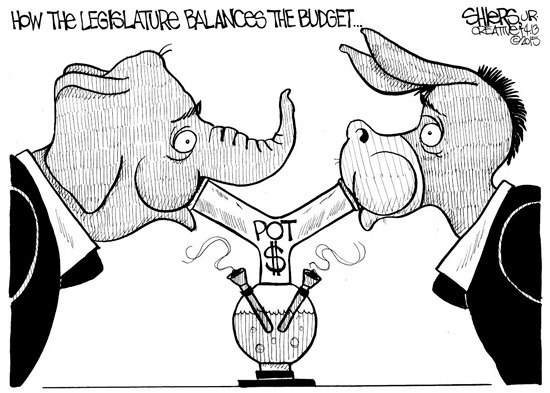 This week's editorial cartoon depicts how the legislature plans to balance the state budget.