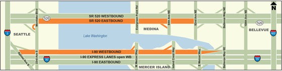 SR 520 eastbound lanes and I-90 westbound lanes will be closed this weekend.