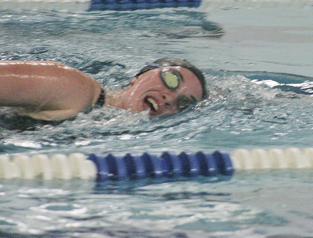 Ashley Yandt swims the 500 free Oct. 3 at Enumclaw.