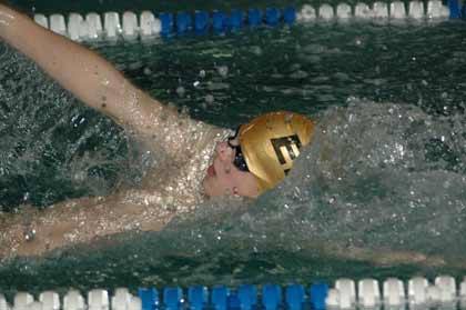Thomas Petersen races the backstroke leg of Enumclaw High's state-qualifying 200-yard medley relay.