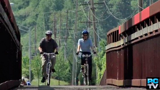 Mayor and Mrs. Enslow biking the Sumner Link Trail.