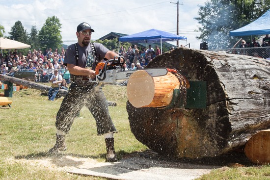 Forest Miller placed third in the Hot Saw competition at the 2016 Buckley Log Show.