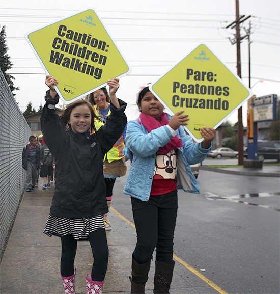 Daffodil Elementary students walked to school for International Walk to School Day with East Pierce Fire and Rescue and the Sumner Police Department last Wednesday.