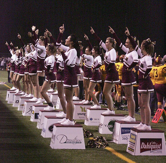 Enumclaw cheerleaders at the Hornets vs. Central Kitsap game Friday