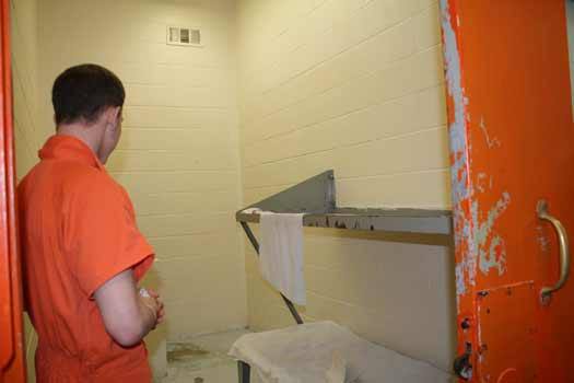 Inmates at the Buckley Jail share cells and public areas in one of three pods.