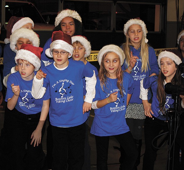 Members of the Bonney Lake Elementary School Viking Choir perform during the annual tree lighting celebration Dec. 1.