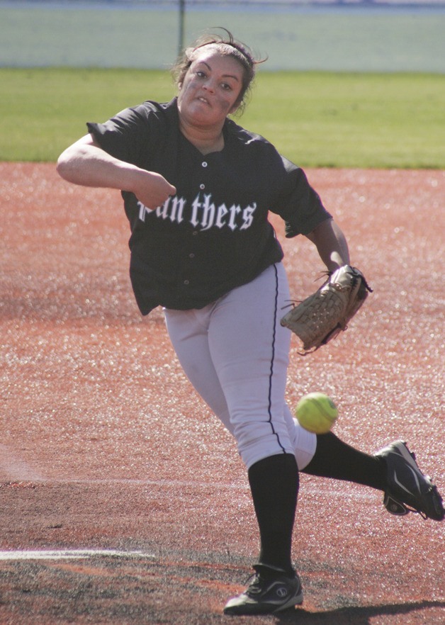 Rendi Johnson fires a fastball for Bonney Lake at the 3A state tournament Friday at the Regional Sports Complex in Lacey.