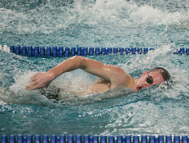 Mason Culp competes for Enumclaw in the freestyle during Thursday’s home meet against Steilacoom.