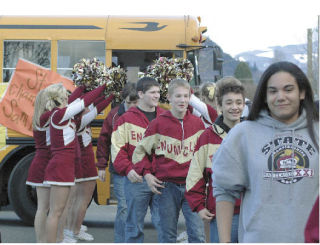 There was quite a celebration  Friday afternoon in downtown Enumclaw as the community congratulated Enumclaw High  School’s state champion wrestling team and  individuals. Above