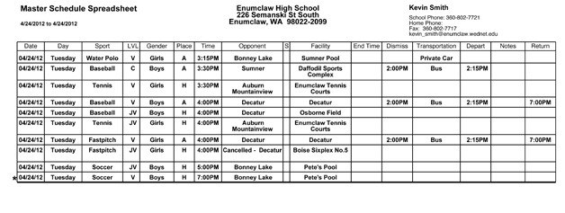 Enumclaw High sports schedule