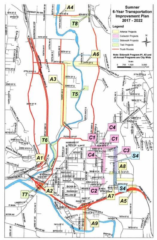 Various transportation projects scheduled to happen around Sumner as detailed in its 6-year Transportation Plan.
