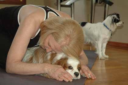 Cathy Dormaier and her pet demonstrate doga.
