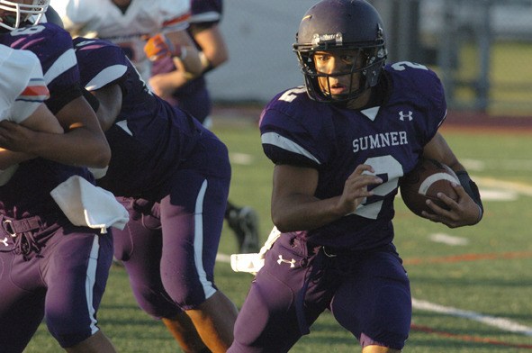 Sumner running back Lokahi Kamau carried the ball for 131 yards and scored one touchdown in the Spartans 20-7 victory over Auburn Mountain Friday at Sunset Chev Stadium.
