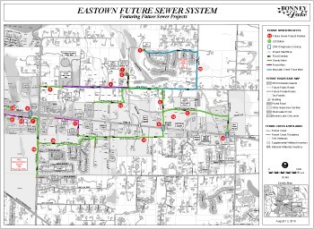 A map of Eastown Bonney Lake's planned sewer system.