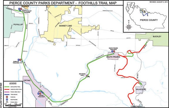 A map of the Foothills Trail.
