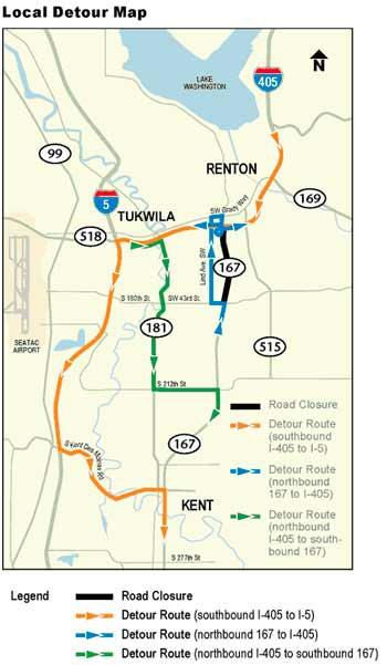 The state is suggesting several detours around the state Route 167 closure this weekend in King County.