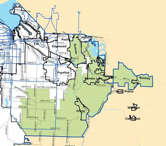 The Public Transportation Improvement Conference is proposing a boundary adjustment to Pierce Transit that would remove all of the areas shown in green on this map