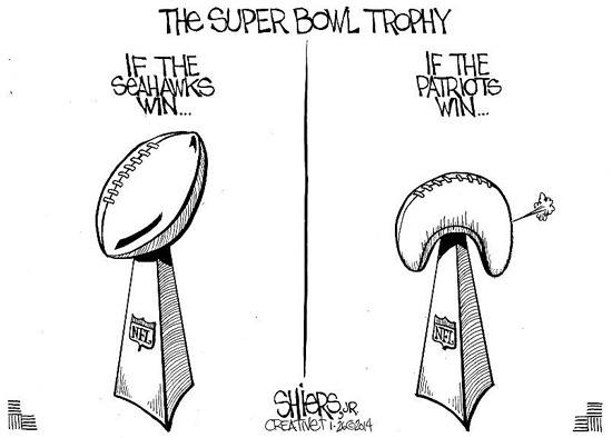 This weeks editorial cartoon comments on the Patriots'  'deflate-gate' scandal during their last name