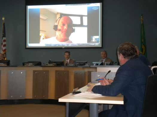 Bonney Lake Mayor Neil Johnson attends the Aug. 23 council meeting via Skype while receiving cancer treatment at the University of Washington Medical Center.