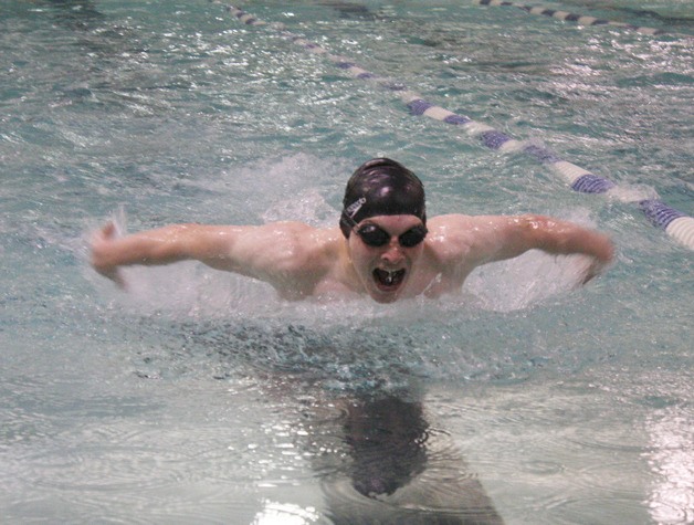 Bonney Lake's Cameron Gehrke swims to a second-place finish in the 100-yard butterfly.