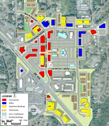 A graphic showing the city's downtown plan