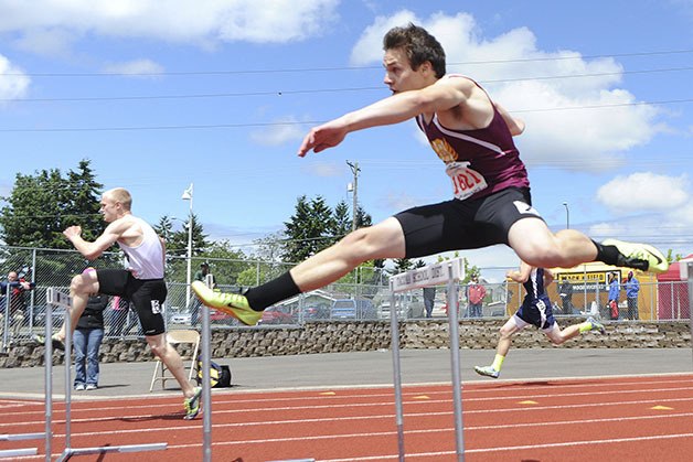 White River’s Devin Liebel took first at the state track and field championship in the boys 110-meter hurdles at Mount Tahoma High Stadium.