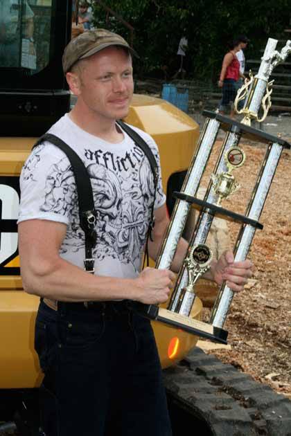 Tyson Hanson waltzed away with his third straight All-Around Best Logger trophy Sunday at the Buckley Log Show.