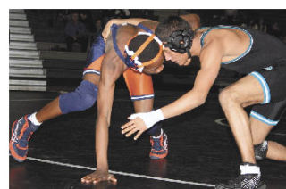 Gordi St. Peter of Bonney Lake High battles Lakes High’s Devin McNeil during Thursday competition.