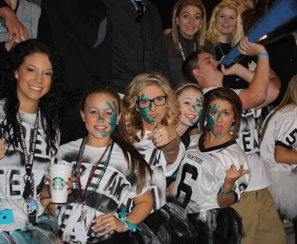 Members of the Bonney Lake High School Scream Team cheer on the Panthers during Homecoming Oct.5 at Sunset Chev Stadium.