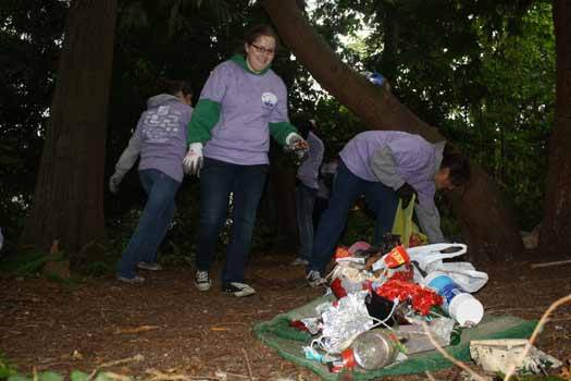 Members of the Bonney Lake High School swim team pick up litter during the eighth annual Beautify Bonney Lake event Sept. 17.