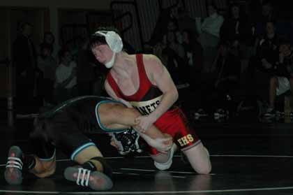 Enumclaw's Hunter File pinned his Bonney Lake opponent in the Hornets' win over the Panthers Jan. 20.