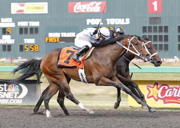 Deb's Wildcard and jockey Ricardo Gonzalez edge Ethan's Baby by a nose in the $50