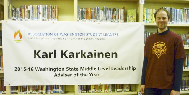 Enumclaw Middle School’s Karl Karkainen was recently honored for his work in EMS leadership. Photo courtesy of Enumclaw Middle School.