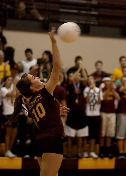 White River's Emily Peloli serves up a ball during recent play.