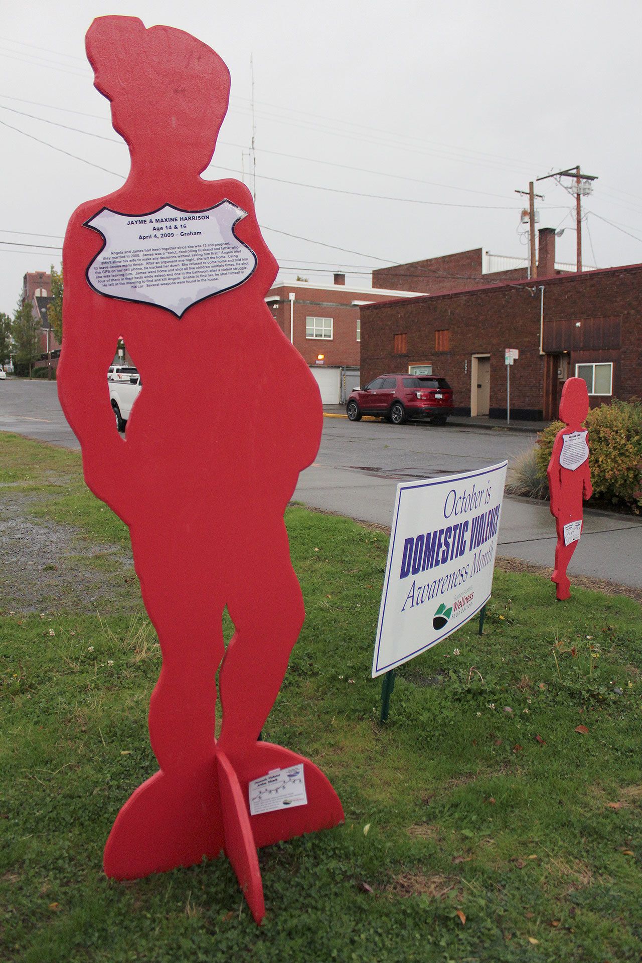Stories about Domestic Violence can be seen all around Enumclaw during the month of October. Photo by Ray Still